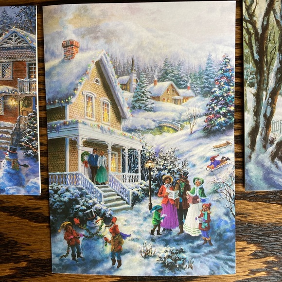 Lot of 5 Nicky Boehme Art Winter Town Cottage Unused Christmas Cards Envelopes - Picture 5 of 16